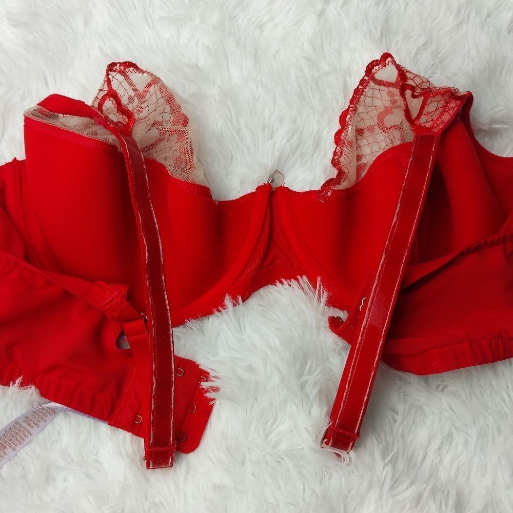 Savage X Fenty Red Heart Glossy Flossy Quarter Cup Bra Size 40DD - Picture 10 of 16
